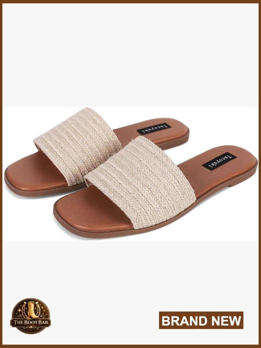 Basic Raffia Slide Sandals – Slip On Flat Sandals for Casual Summer